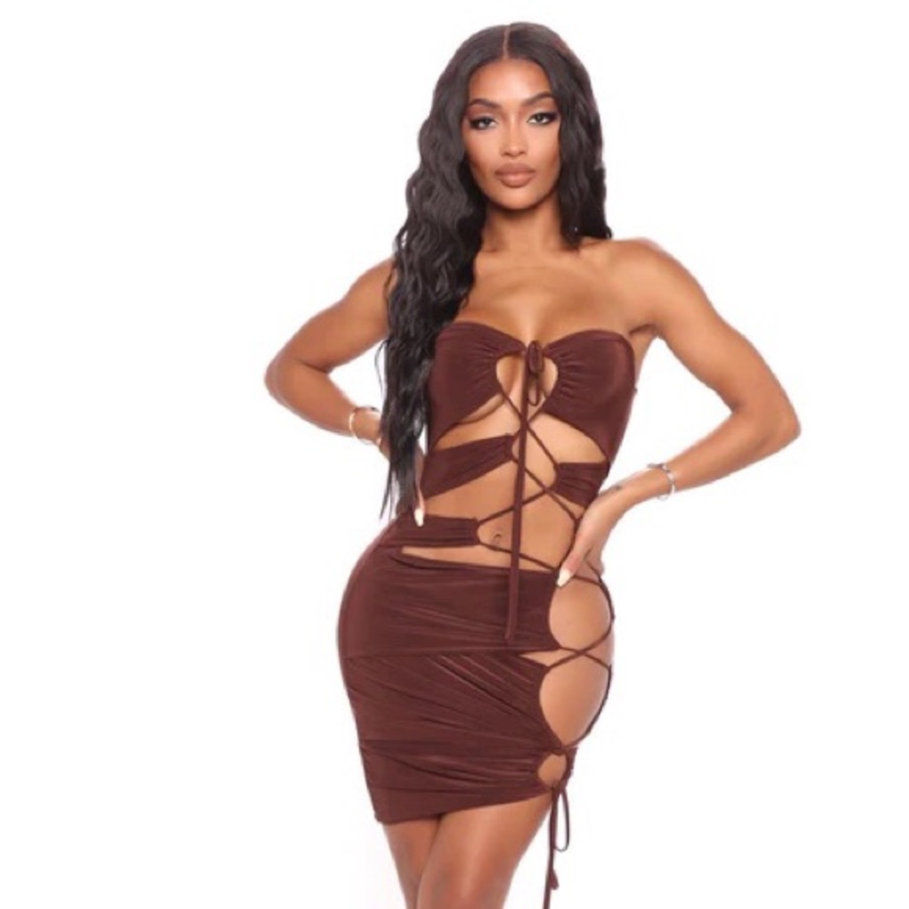 FashionNova sensual seduction mini dress brown NWT